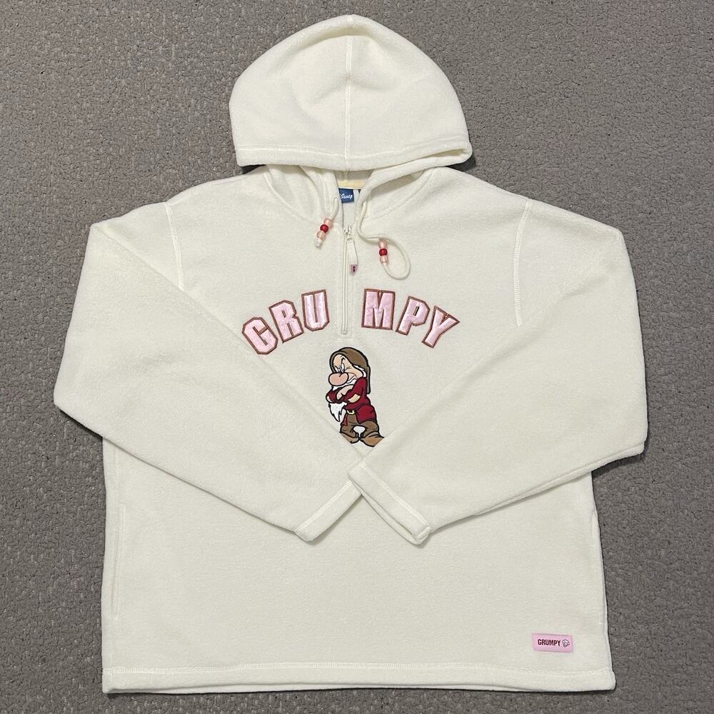 Disney Hoodie Adult XL White Embroidered Grumpy Fleece Vintage Pullover